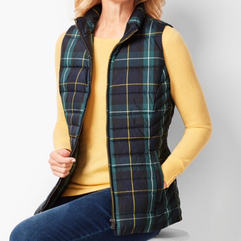 Talbots plaid puffer vest